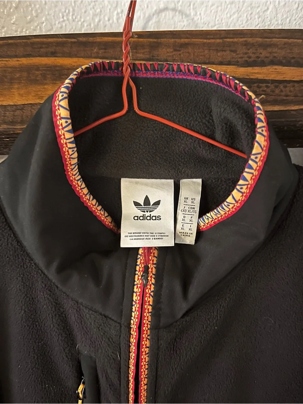 adidas Black Zip-Up Fleece Jacket with Subtle Red Trim super rare